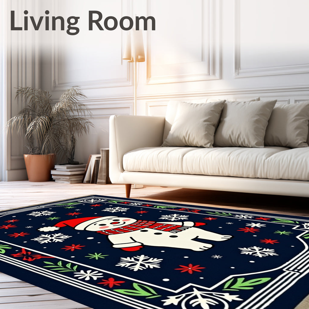 Charming Snowman Snowflake Border Rug