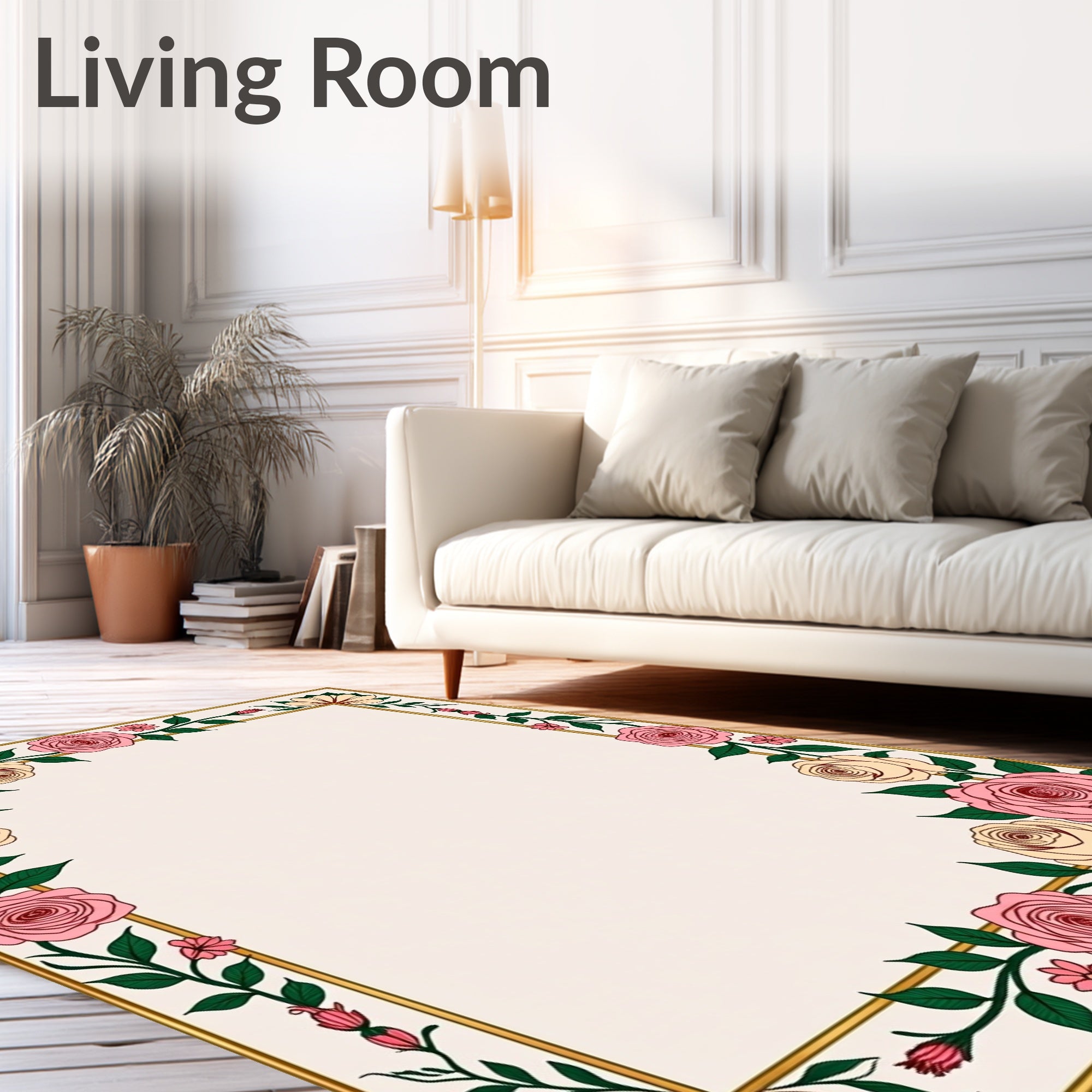 Pink Peach Floral Garland Accent Rug