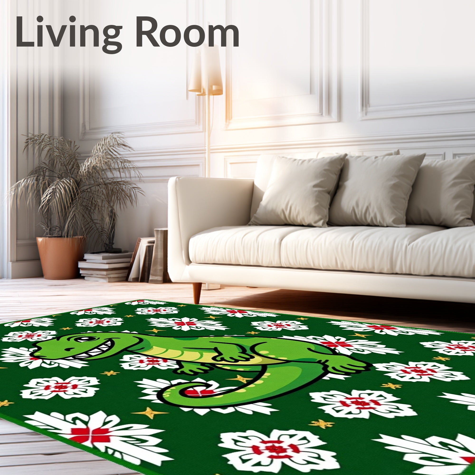 Green Dino Floral Medallion Rug