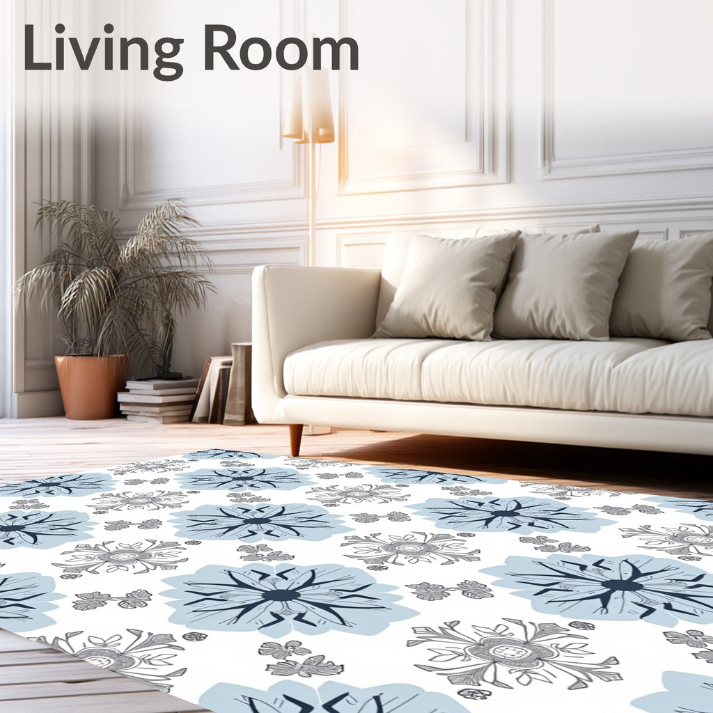 Light Blue Floral Medallion Geometric Rug