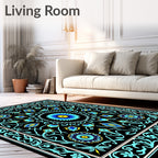 Black Blue Yellow Floral Medallion Rug