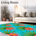 Tropical Turquoise Floral Fan Rug