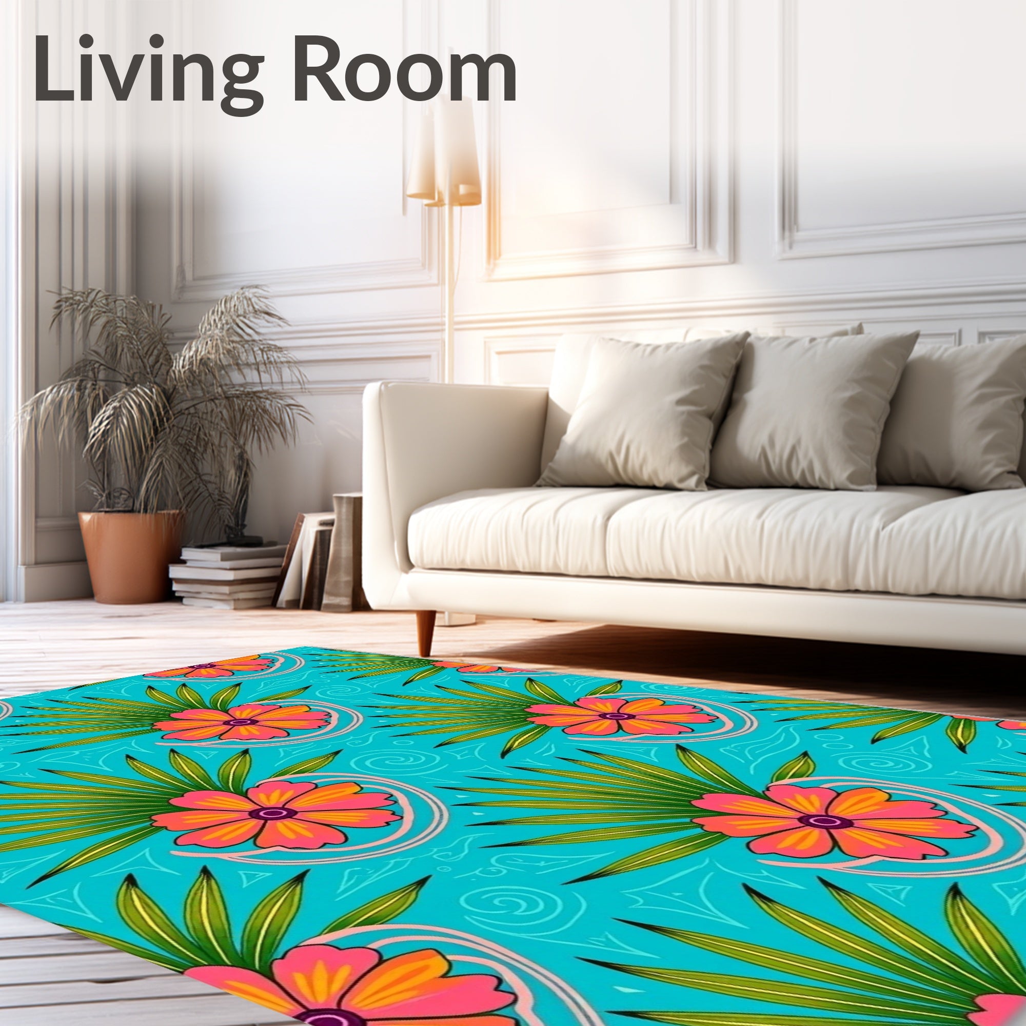 Tropical Turquoise Floral Fan Rug