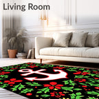 Nautical Anchor Red Floral Garland Rug