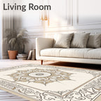 Neutral Tan Floral Medallion Border Rug