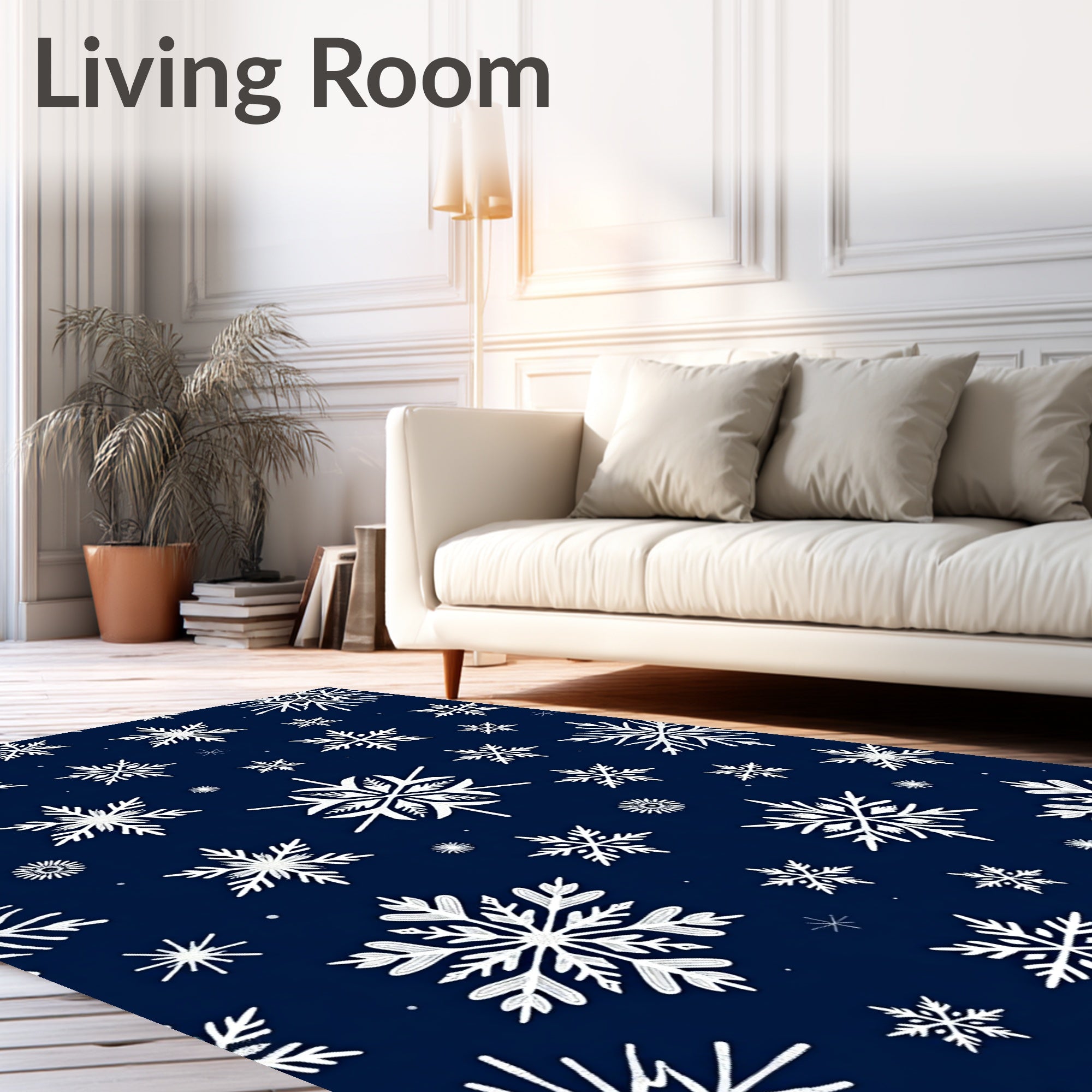Navy Blue Snowflake Scatter Rug