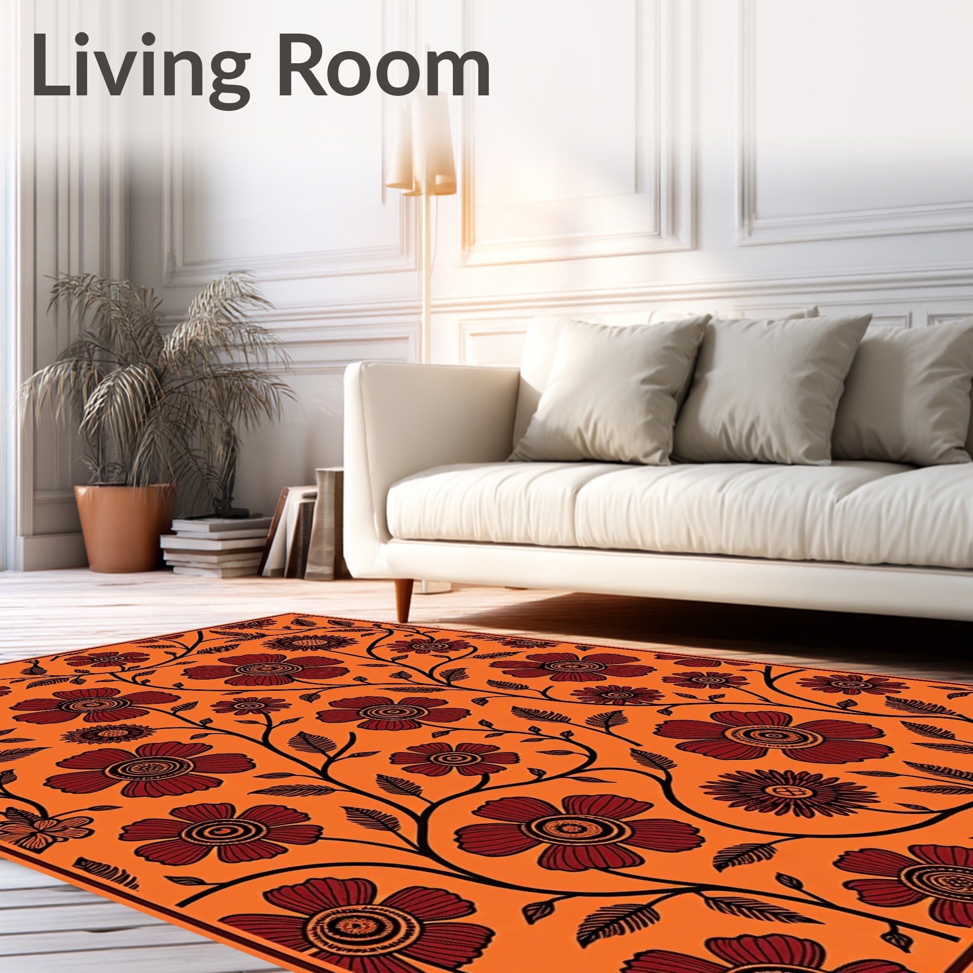 Deep Orange Floral Vine Runner Rug