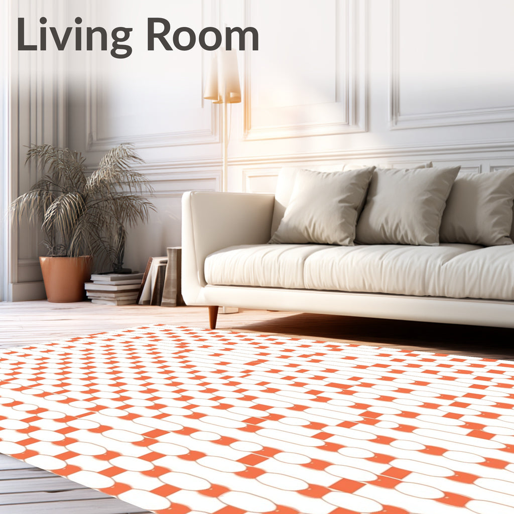 Orange and White Woven Oval Grid Rug