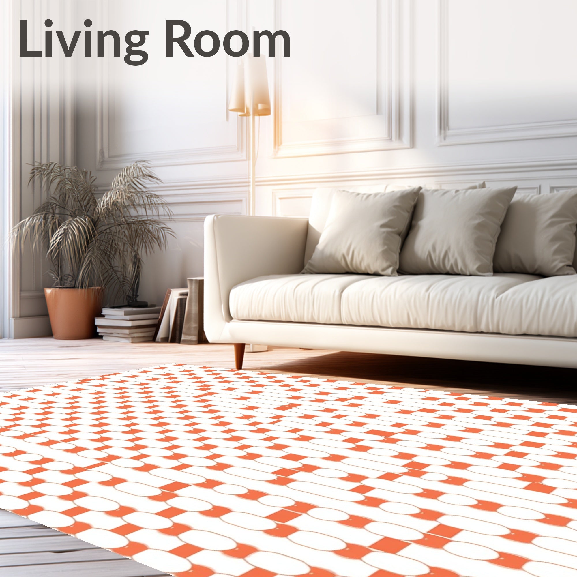 Orange and White Woven Oval Grid Rug