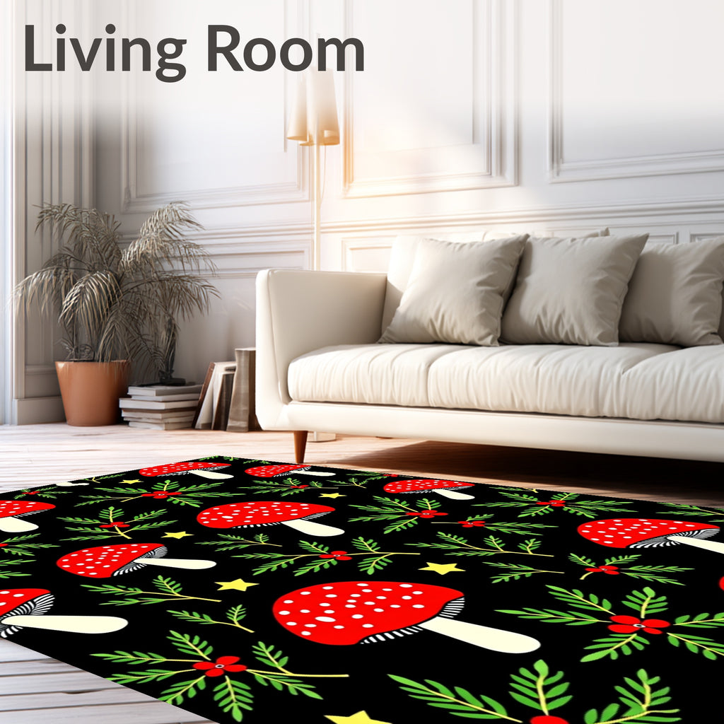 Whimsical Red Mushroom Holly Stars Rug