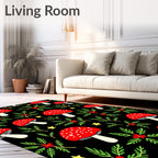 Whimsical Red Mushroom Holly Stars Rug