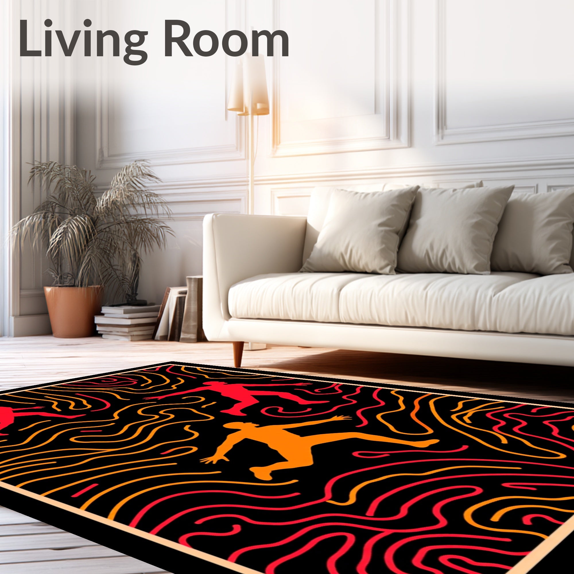 Crimson Orange Figures Abstract Maze Rug
