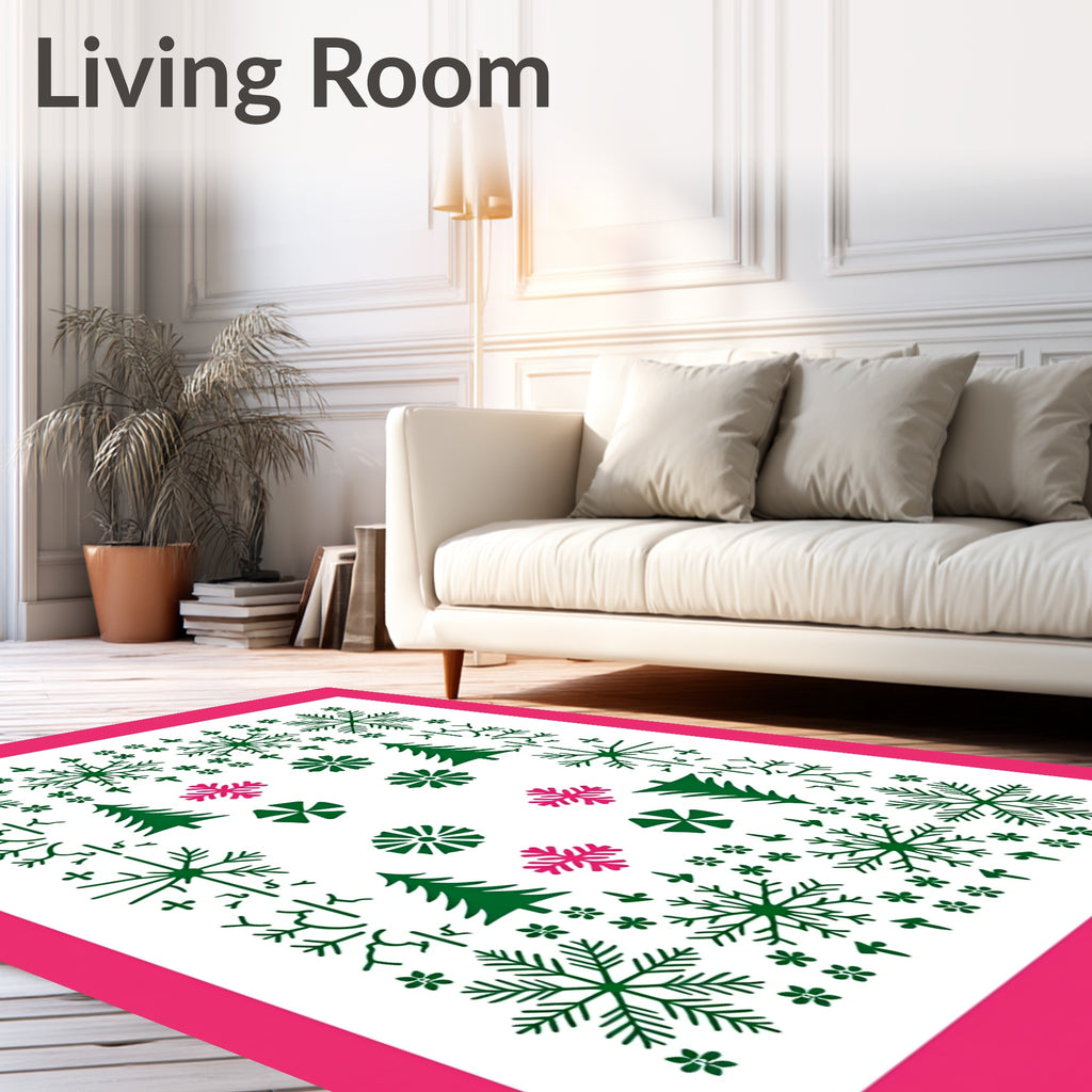Green Pink Snowy Forest Meadow Rug