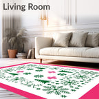 Green Pink Snowy Forest Meadow Rug
