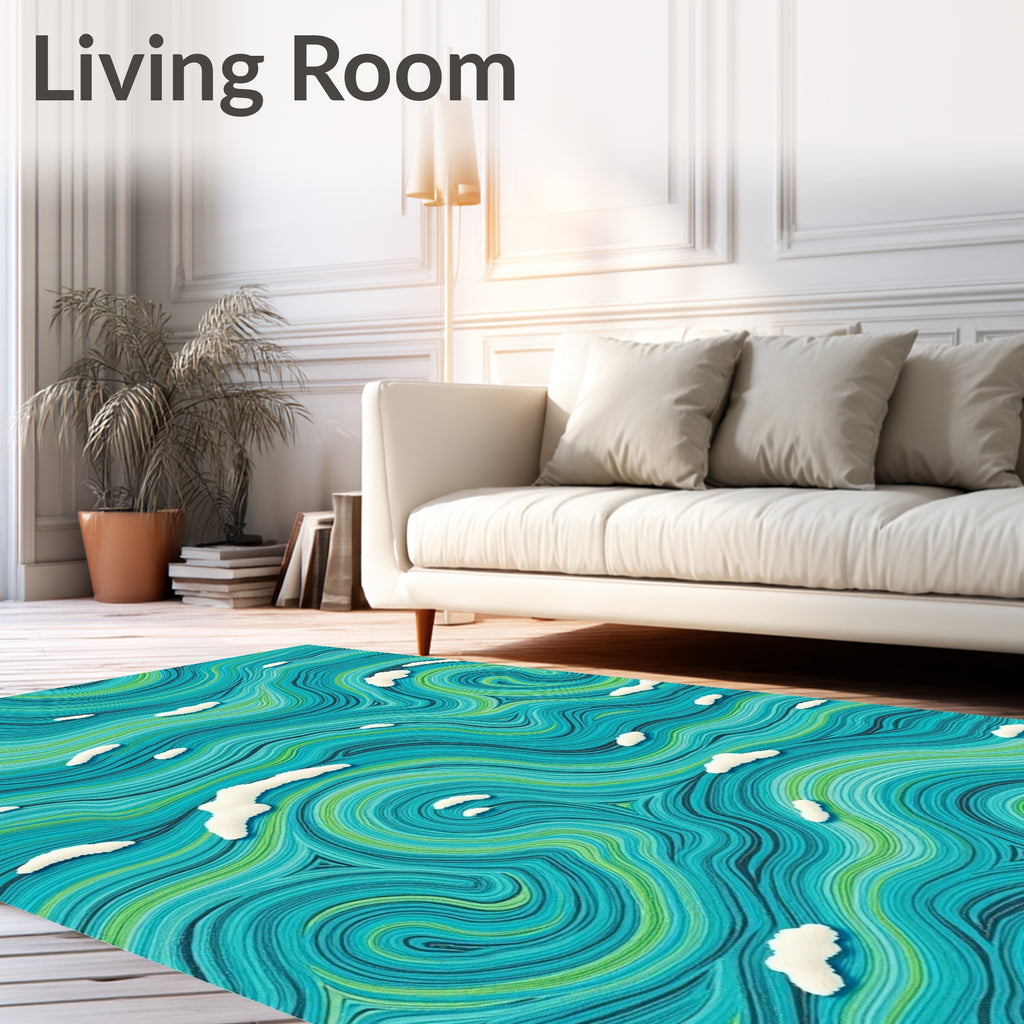 Aqua Green Swirling Clouds Rug
