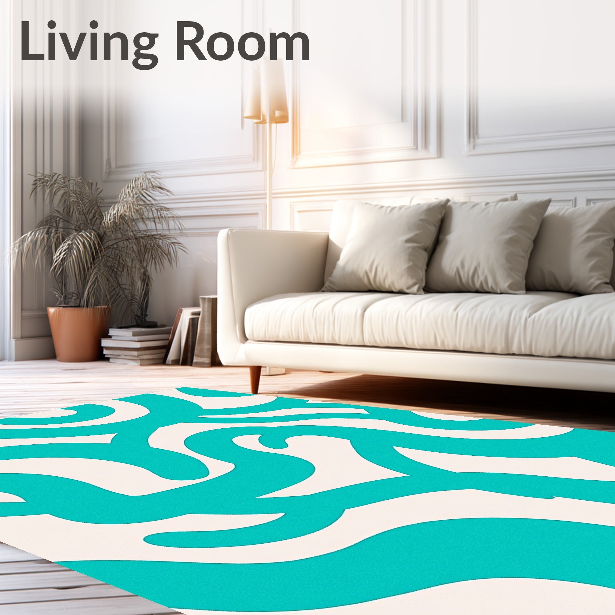 Aqua Swirl Cream Abstract Rug