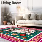 Whimsical Cat Stars Ornaments Teal Rug