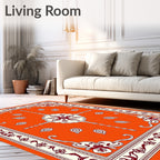 Fiery Orange Floral Medallion Border Rug