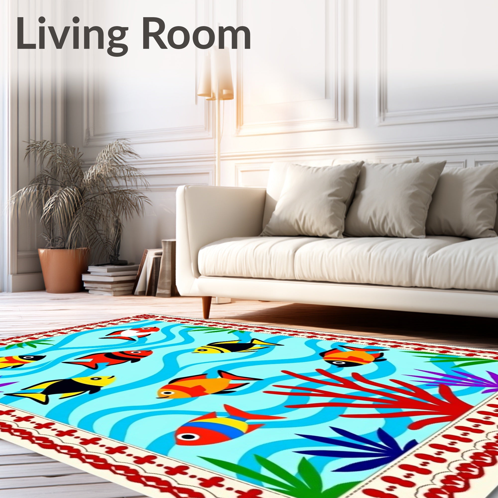 Aquatic World Colorful Fish Border Rug