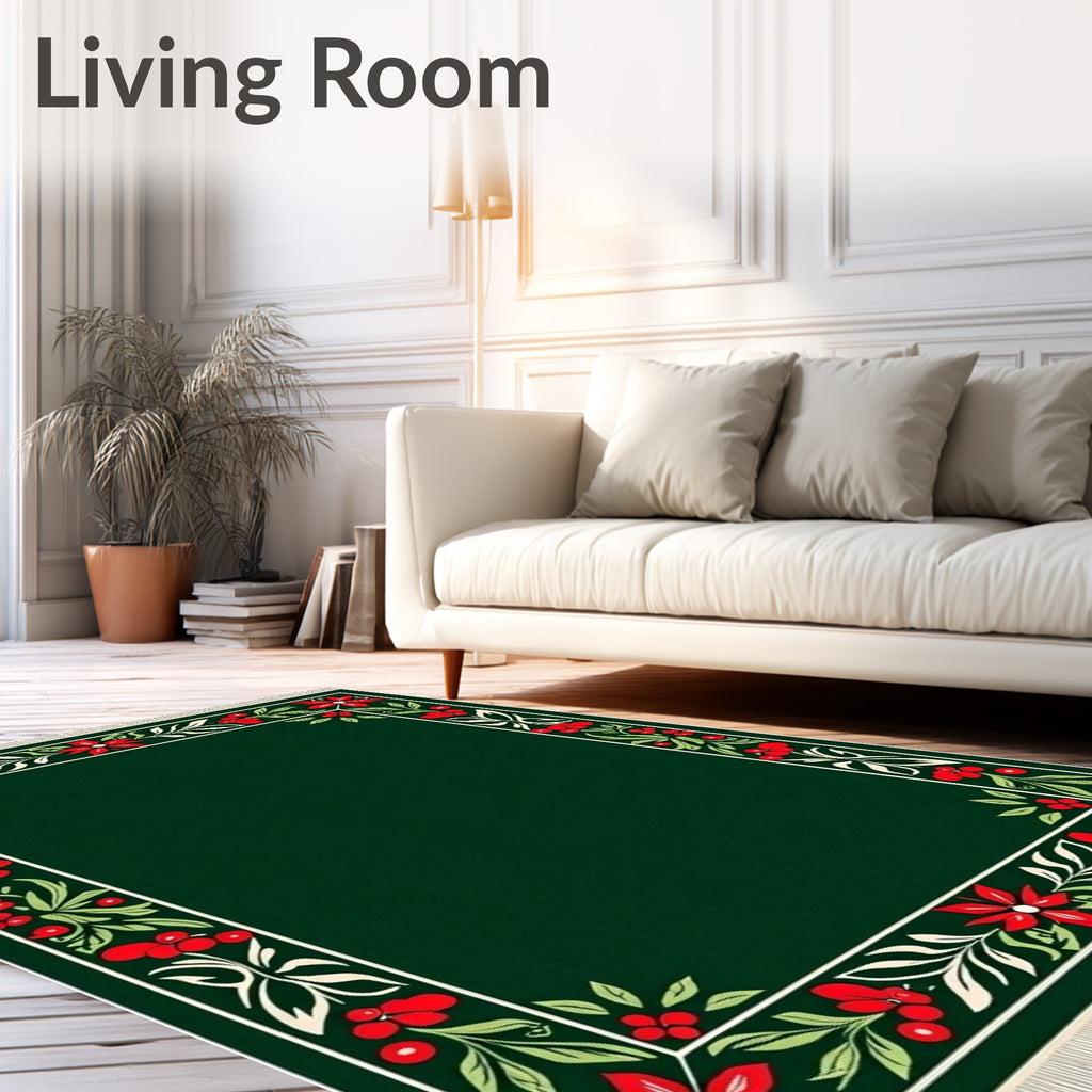 Elegant Red Berry Floral Border Rug