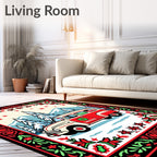 Retro Christmas Van Snowy Mountain Scene Rug