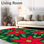 Crimson Poppies Green Leaves Rug
