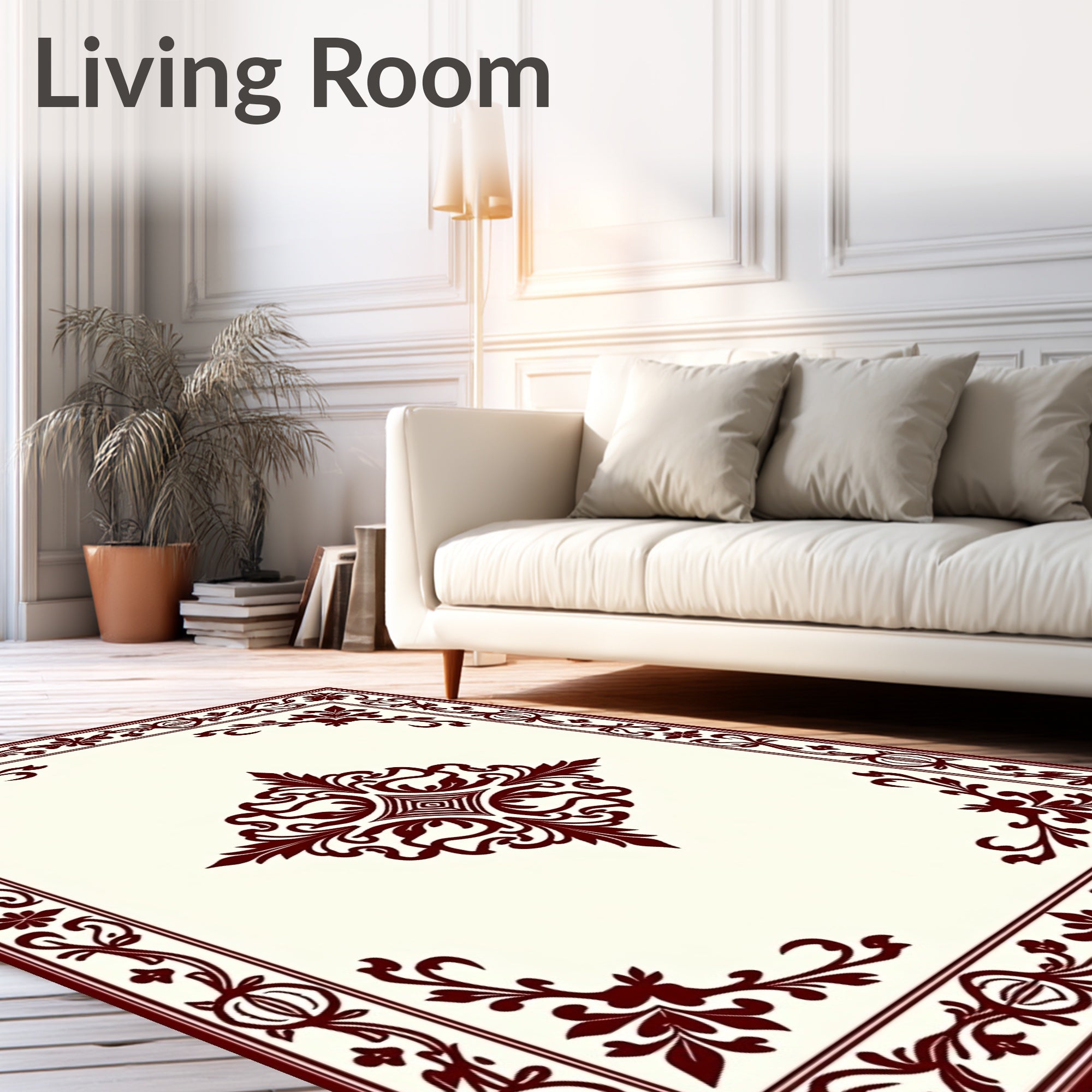 Ornate Burgundy Damask Corner Rug