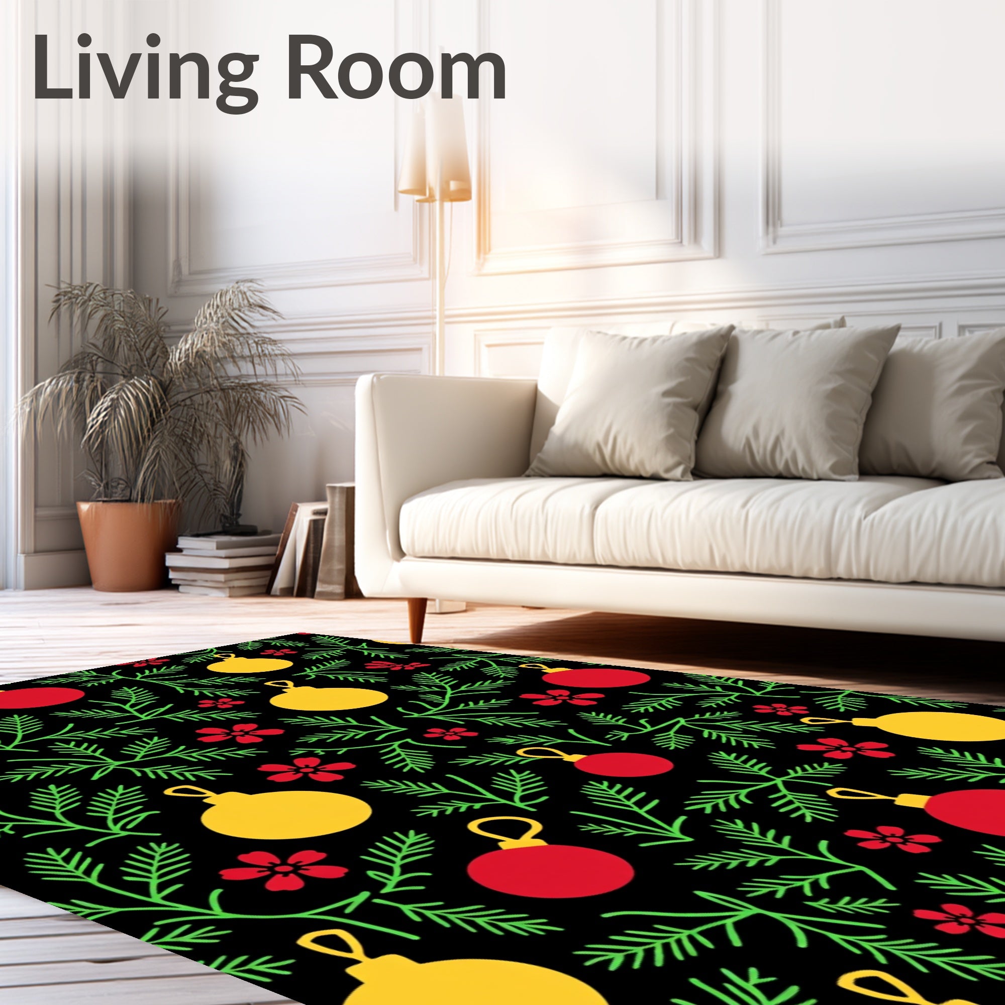 Festive Red Green Yellow Ornament Sprigs Rug