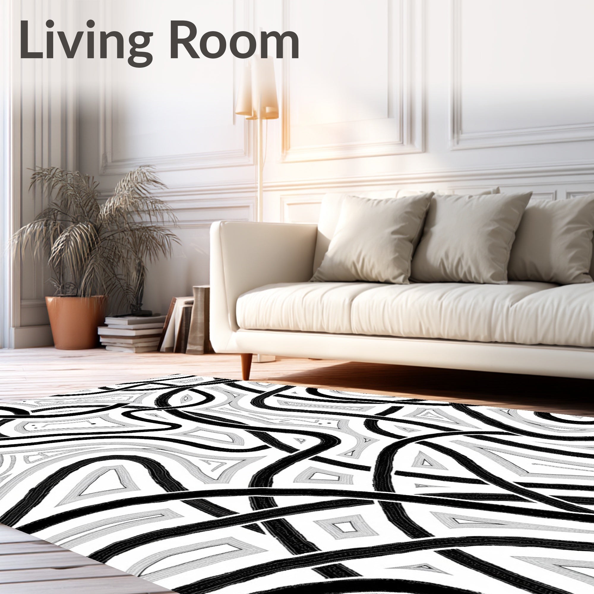 Striking Black Intertwined Curve Rug