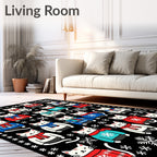 Whimsical Cats Snowflake Sweaters Black Rug