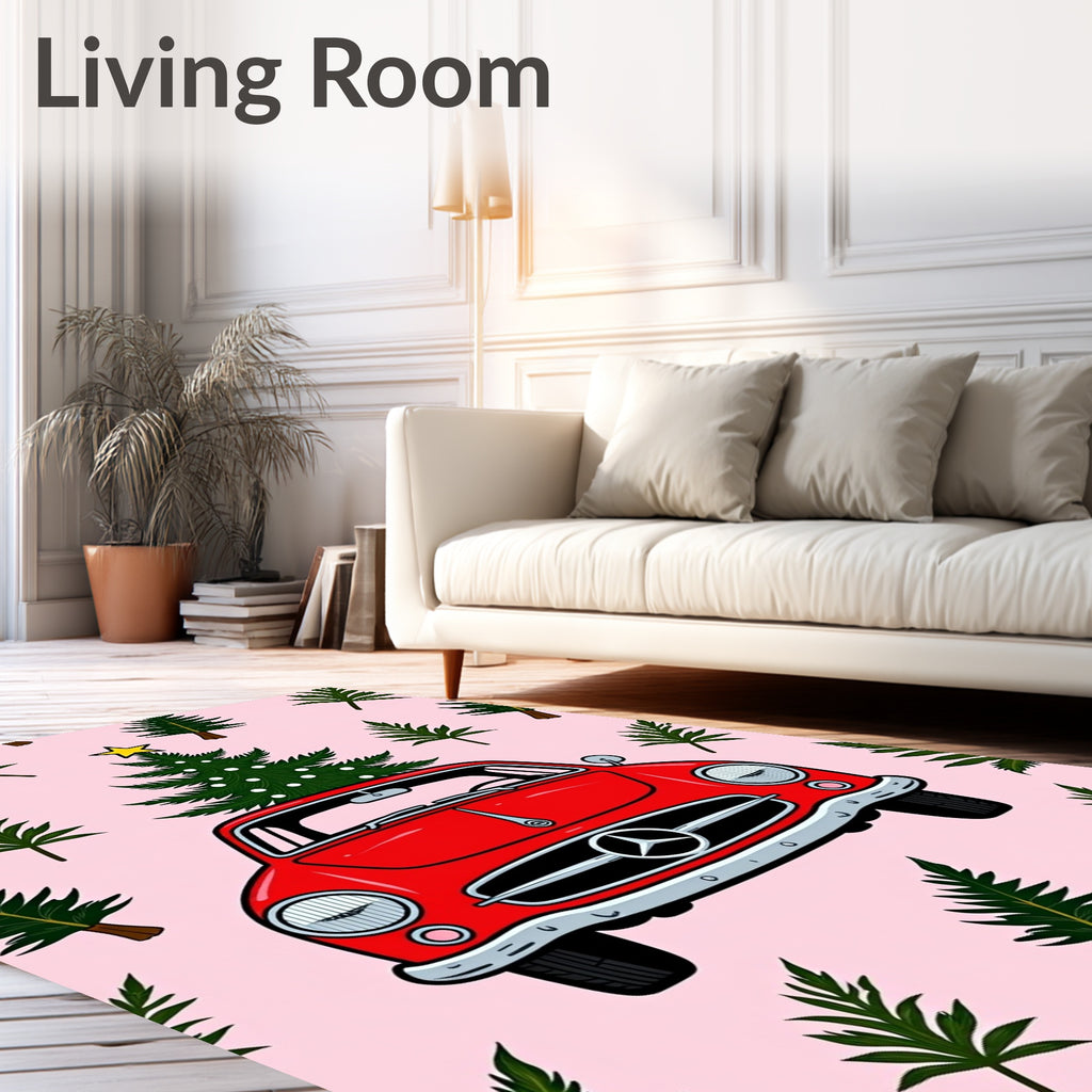 Red Vintage Car Christmas Tree Collection Rug