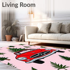 Red Vintage Car Christmas Tree Collection Rug