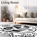 Black And White Floral Skull Day Of The Dead Rug