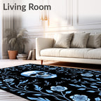 Light Blue Skull Floral Vine Rug