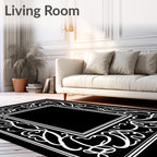 White Scrollwork Square Frame Accent Rug
