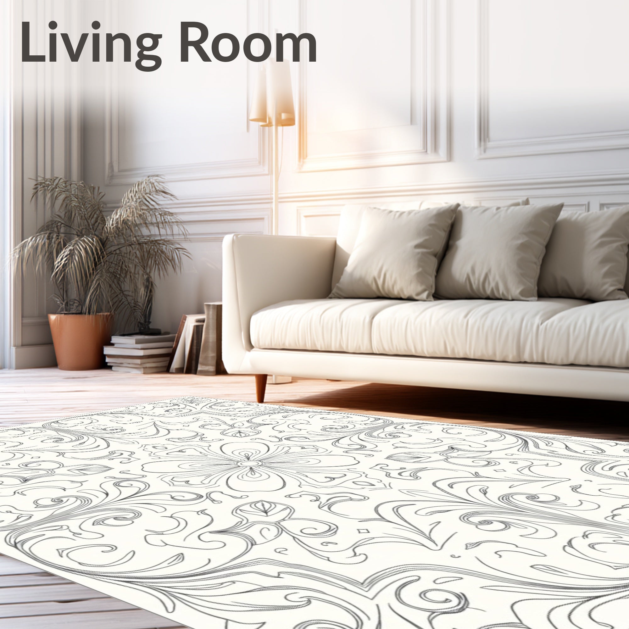Ornamental Outline Floral Swirl Rug