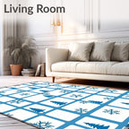 Blue Snowy Trees Snowflake Grid Rug