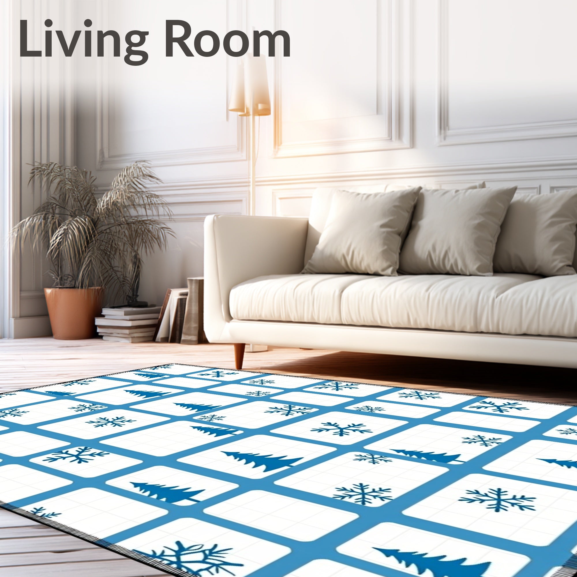 Blue Snowy Trees Snowflake Grid Rug