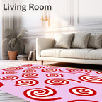 Playful Red Swirls On Lilac Background Rug