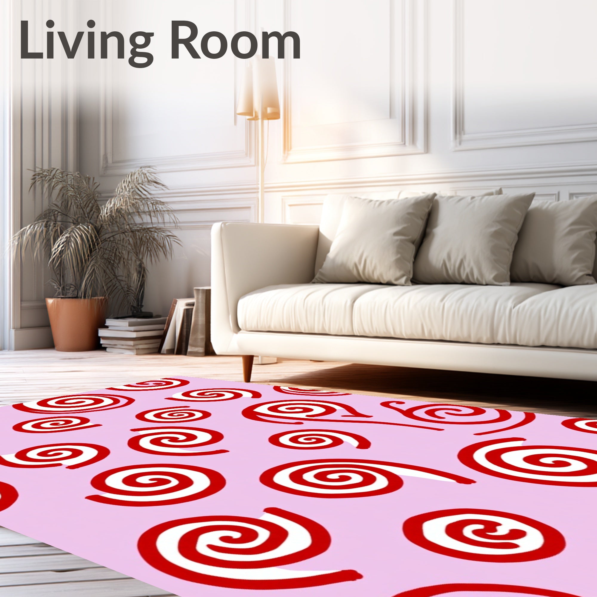 Playful Red Swirls On Lilac Background Rug
