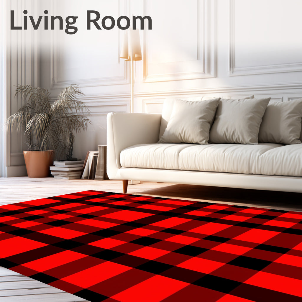 Bold Red Black Plaid Stripes Rug