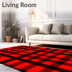 Bold Red Black Plaid Stripes Rug