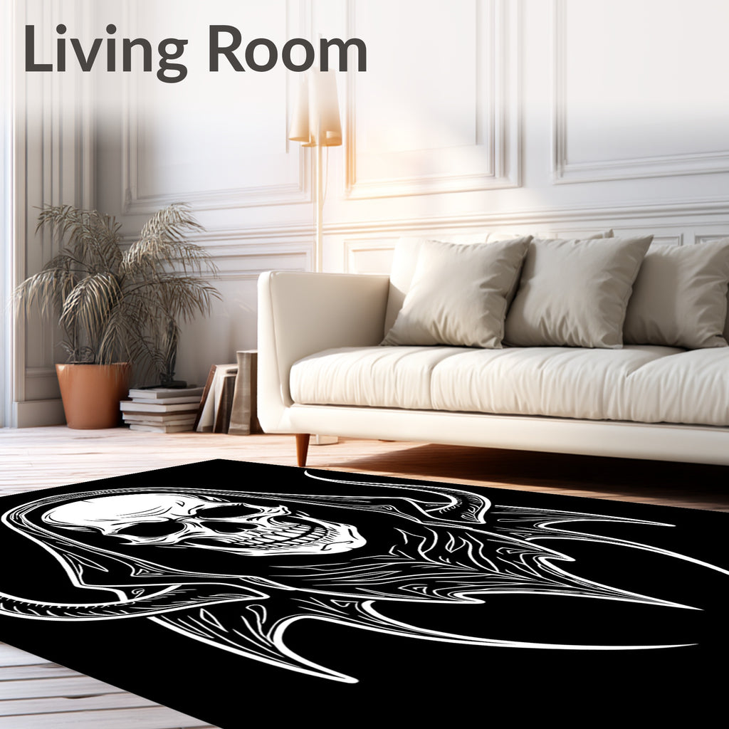 White Skull Grim Reaper Hooded Figure Rug