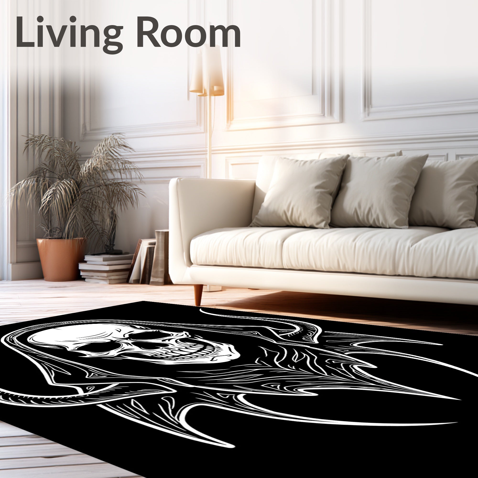 White Skull Grim Reaper Hooded Figure Rug