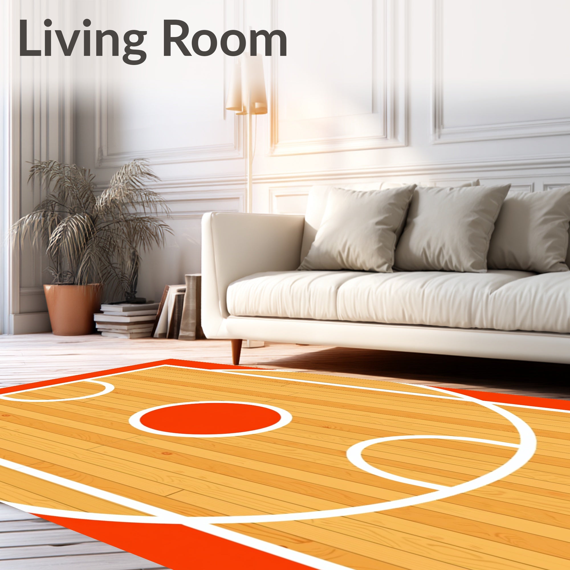 Orange Basketball Court Wood Grain Rug