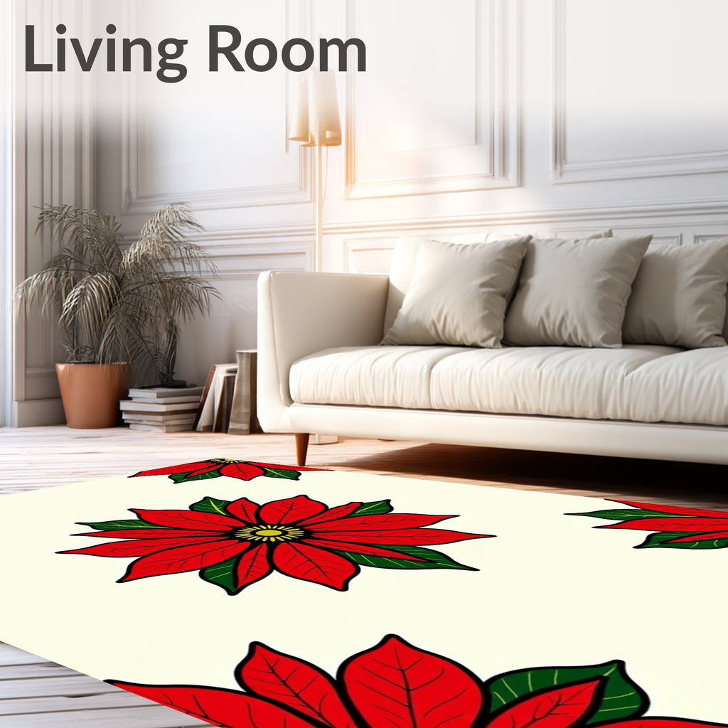 Vibrant Red Poinsettia Border Rug