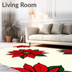 Vibrant Red Poinsettia Border Rug