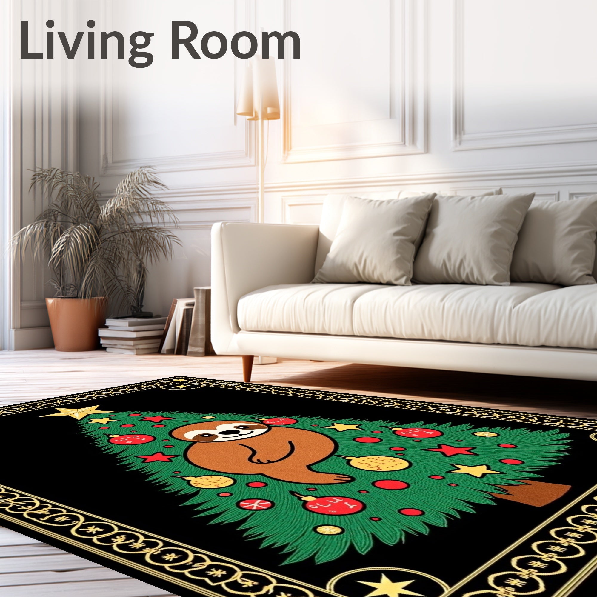 Whimsical Sloth Christmas Tree Holiday Rug