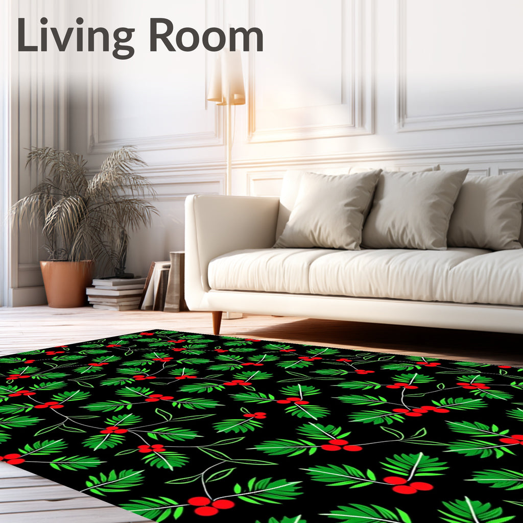 Dark Holly Berry Leaf Foliage Rug