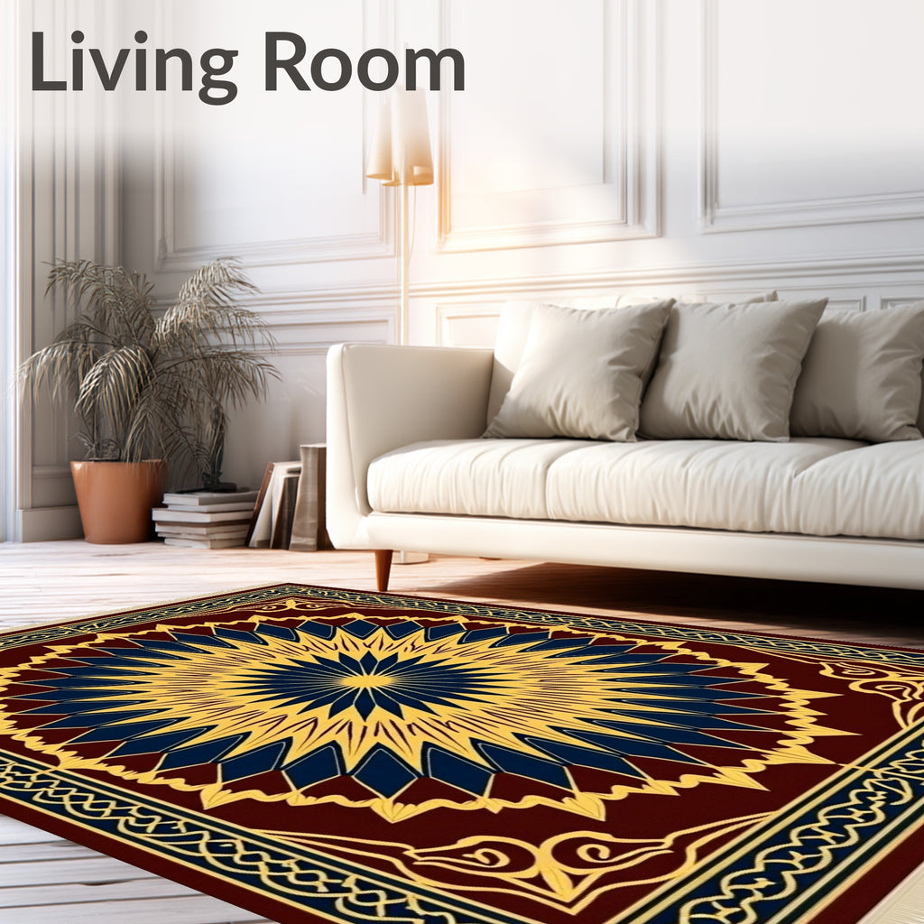 Sunburst Medallion Burgundy Blue Gold Rug